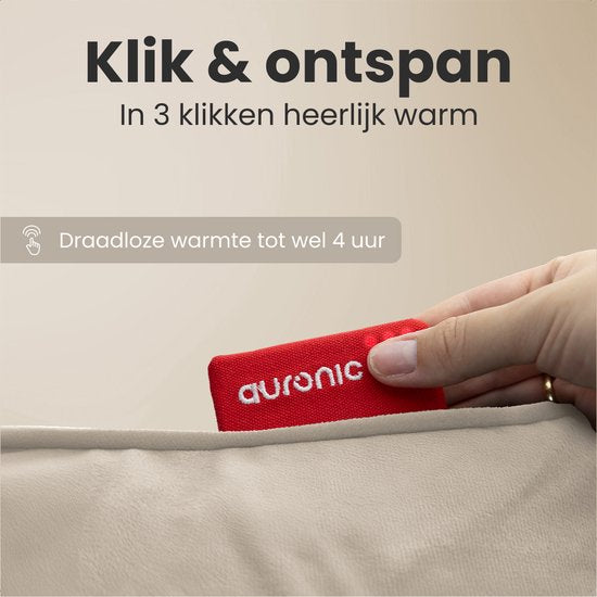 Auronic Heat Pillow - Velours - 45x60 - Sans fil - Rechargeable - Oreiller électrique - Infrarouge - Taupe