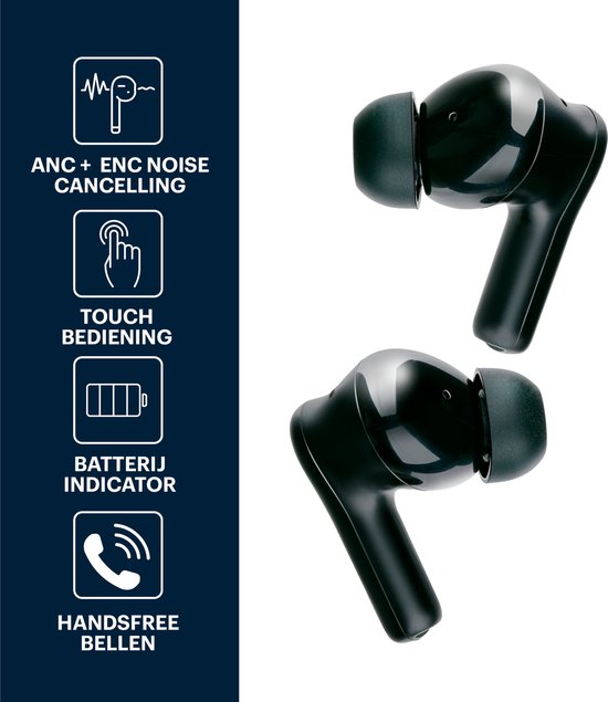 Écouteurs sans fil Grundig - Écouteurs Bluetooth - Réduction du bruit ANC+ENC - Écouteurs sans fil - Étui de chargement avec affichage LED - BT 5.3 - Autonomie de 25 heures