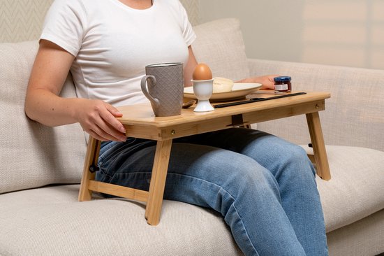 Table à langer avec porte-gobelet et porte-tablette - Support pour ordinateur portable - Bambou