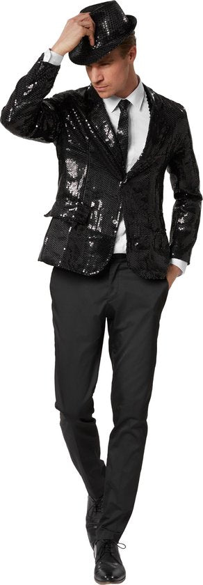 Dressforfun Manteau paillette homme noir XXL - déguisement costume halloween partywear carnaval costume party dress - 303940