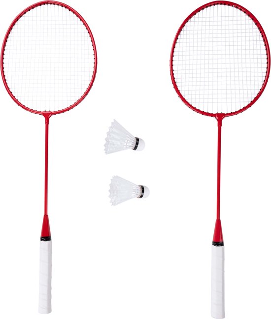 Donnay Set de Badminton - 2 personnes - Raquettes de badminton - Volants - Filet de badminton - Mallette de transport incluse - Noir/Rouge