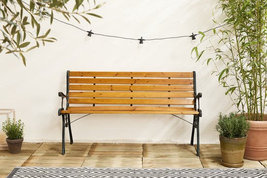 Lifa Garden Banc de jardin nostalgique - Banc d'extérieur - Pin naturel, acier - Marron - 126x52x73cm(LxLxH)