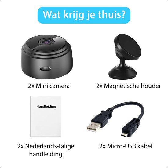 Tech Essentials Mini caméra cachée - 1080P - Avec APP WiFi - Caméra de sécurité micro secrète - Intérieur - Espionner - Ecouter - Noir - 2-Pack