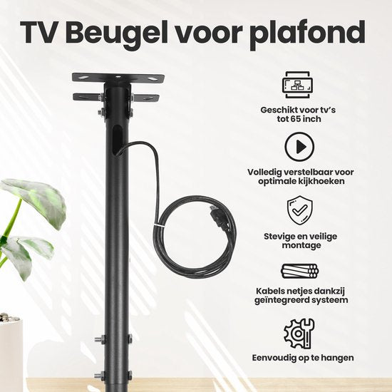 Support TV - pour plafond ou toit incliné - 32" à 65" - Rotatif et inclinable - Max 30KG - Noir - by Faas