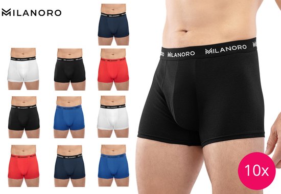 Milanoro - Lot de 10 boxers stylés en coton - Noir - L