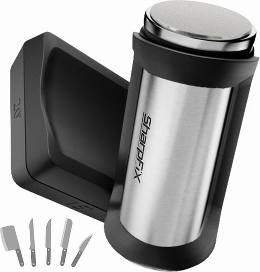 SharpFix Aiguiseur de couteaux à roulettes Glide4 - 4 angles d'aiguisage - Aiguiseur de couteaux antidérapant - Aiguiseur de piercing - Acier tranchant - Noir