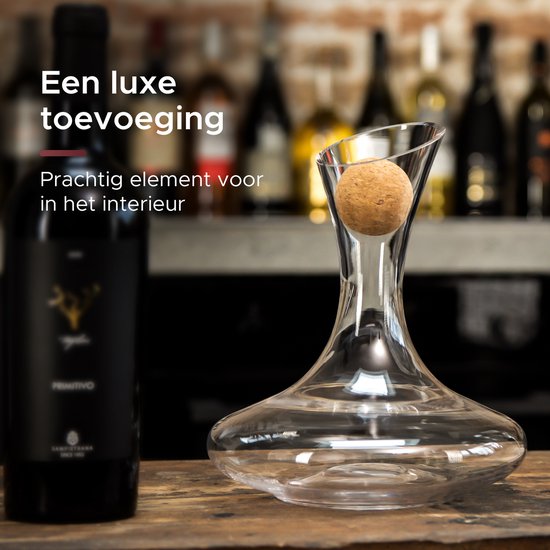 Luxwine® - Carafe à décanter - Carafe à vin - 1,45L - 1000 perles de nettoyage incluses - Bouchon en liège inclus - Carafe à décanter