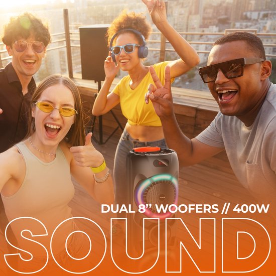 Denver Bluetooth Speaker Party box - Lumières disco - Party box - Microphone sans fil et télécommande inclus - BPS459