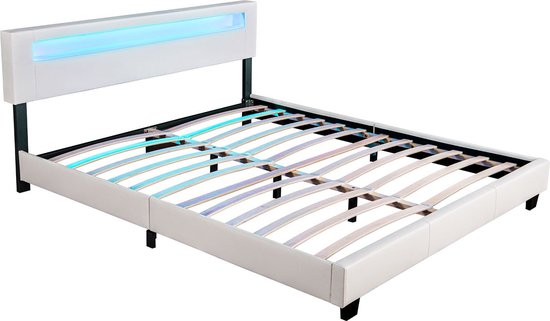 Lit capitonné Paris - 180 x 200 cm - Blanc - Eclairage LED