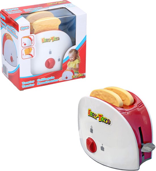 Eddy Toys Toy Toaster - Toy Kitchenware Toaster - Incl. Toast - White