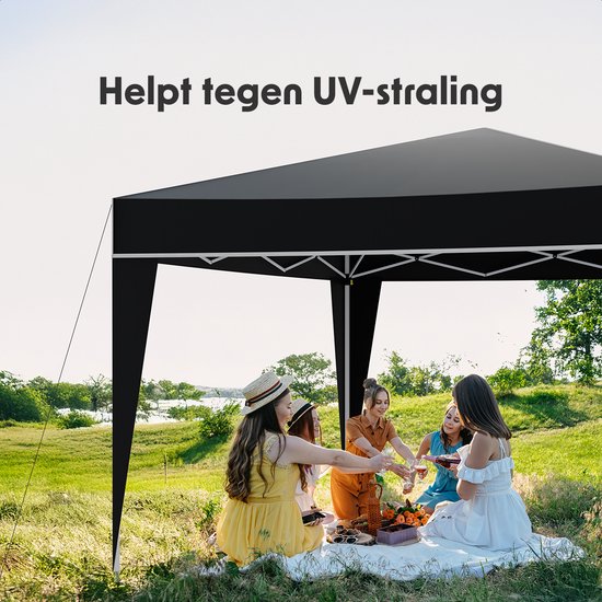 LifeGoods Party Tent Plus - Tente pliante - 3x3 m - Montage facile - Armature renforcée - Imperméable - Sac de transport - Noir