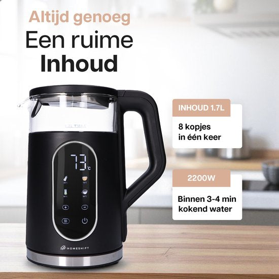 Bouilloire HomeShift® avec contrôle de la température - Fonction maintien au chaud - Double paroi - Électrique - 1,7 litre - 2200W - Noir