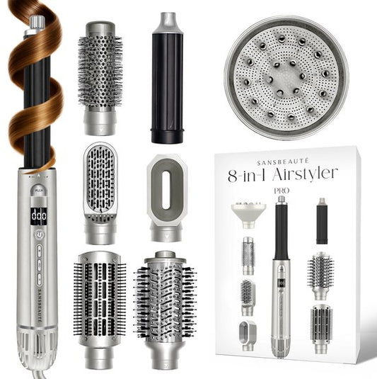 Sansbeauté® 8-in-1 Airstyler with Diffuser - Multistyler - Rotary Hairdryer - Hair styler - Hair dryer - Heat brush - Curling brush - Curling iron - Styling brush - Coldshot