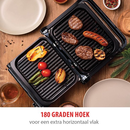 alpina Contact Grill 2100W - Appareil à sandwich avec 7 supports de gril - Gril de table avec plaques amovibles - Gril à panini 37,6 x 33,1 cm - Revêtement antiadhésif - acier inoxydable/Aluminium