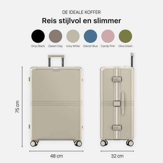 ONYX Hybrid Pro Check-in Suitcase Large 100 Liter - Recycled Polycarbonate and Zipperless Design - Travel suitcase with TSA lock and Spinner wheels - Lightweight Trolley with Laptop compartment - Ivory White