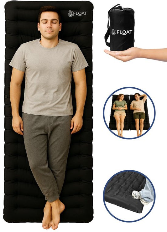 Matelas de couchage 1 personne avec pompe à pied et système click FLOAT- camping - 195x66x12 cm - Noir