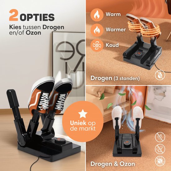 Vulpes Goods® Tech - Sèche-chaussures et rafraîchisseur de chaussures à l'ozone - Fonction ozone et séchage - Fonctions de séchage multiples - 10 rafraîchisseurs de chaussures inclus - Version PRO V2