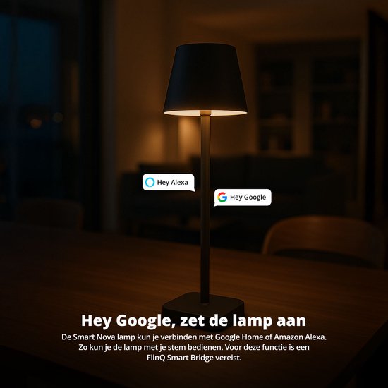 FlinQ Smart Table Lamp Lume - Rechargeable et avec Touch Control - Pour la chambre à coucher et le salon - Lampe sans fil aussi comme lampe de sol - Dimmable et idéale pour la table de chevet - Industriel - Blanc