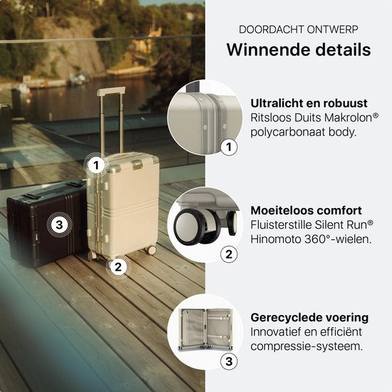 ONYX Hybrid Pro Check-in Suitcase Medium 70 Litres - Polycarbonate recyclé et design sans fermeture éclair - Valise de voyage avec serrure TSA et roues pivotantes - Trolley léger avec compartiment pour ordinateur portable - Blanc ivoire