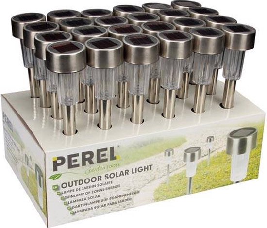 Perel Lampe de jardin solaire 37 X 5.5 Cm Acier inoxydable Argent/blanc