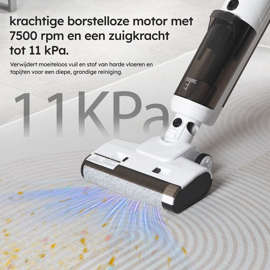 Saaf Floor Cleaner M200 - Batterie 45 min - Balai électrique - Balai à franges avec fonction balayage - Station d'affichage et de nettoyage - Stérilisation à l'eau - Blanc