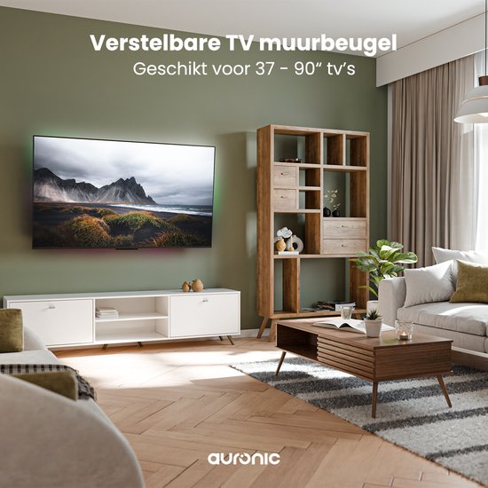 Auronic TV Bracket - Support mural pour TV - Rotatif et inclinable - 37 à 90 pouces - Jusqu'à 65 KG - Noir