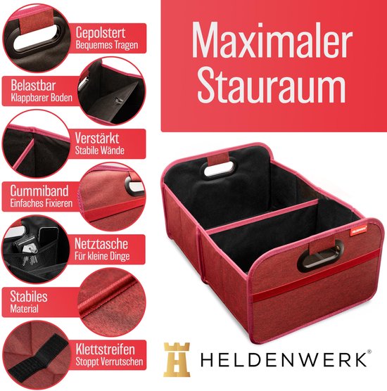 Sac de coffre pliable et stable - sac de rangement pratique pour le coffre - boîte pliante de voiture, boîte de coffre (rouge)