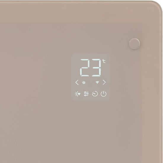 VONROC Chauffage électrique de luxe - Convecteur avec panneau en verre - 1250W/2500W- Chauffe les pièces jusqu'à 30m2 - Contrôlé par l'application (via Wifi) et manuellement - Thermostat et minuterie réglables - Beige