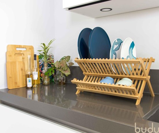 Budu Egouttoir - Egouttoir en bois de bambou - Egouttoir pour la vaisselle - Egouttoir pour le lave-vaisselle - Egouttoir pour la cuisine - Pliable - Pliable