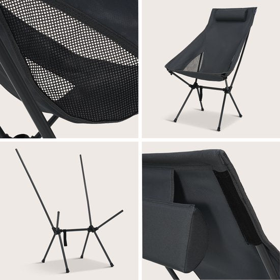 TRVLMORE Chaise de camping - pliable - capacité de charge de 120KG - sac de transport inclus - chaise pliante - chaise de pêche - chaise de camping - chaise pliante - gris