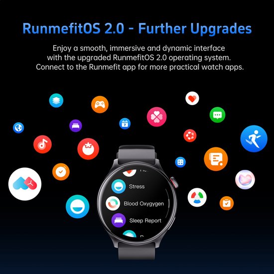 Maoo GTR Series 2 Smartwatch Homme - Acier inoxydable et bracelet TPU - Podomètre - Moniteur de fréquence cardiaque - Moniteur de sommeil - Multisport - Convient à Android et iOS - Noir