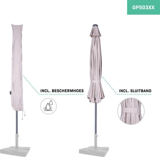 VONROC Premium Parasol à manche Recanati Ø300cm - Housse de protection incluse - Parasol rond - Inclinable - Toile résistante aux UV - Beige