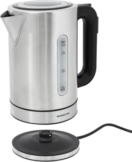 Inventum HW817D - Bouilloire - Capacité 1,7 litre - Acier inoxydable - Fonction maintien au chaud - Éclairage LED - 2200 watts - Acier inoxydable/Noir