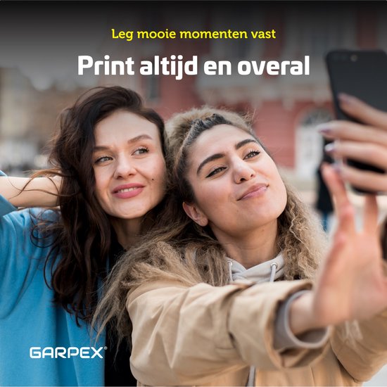 Garpex® Mini imprimante pour mobile - Imprimante de poche - Mini imprimante photo haut de gamme - Imprimante portable pour smartphone - Imprimante photo mobile - Imprimante d'autocollants - Blanc - 5 rouleaux de papier adhésif + 5 rouleaux de papier blanc