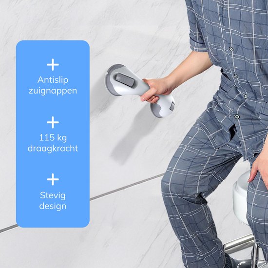 Poignée de douche avec ventouse - 2 pièces - Convient pour la douche et les toilettes - Résistant à l'humidité - Poignée avec ventouses - Pour petits et grands - Modèle extra sûr et solide - 30cm Luft