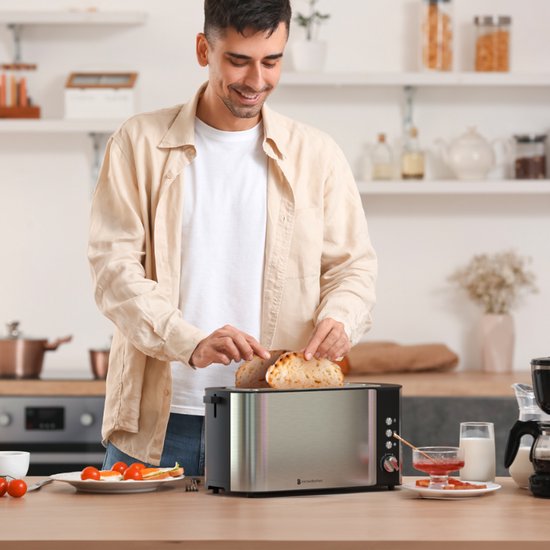 Grille pain - KitchenBrothers - Toaster - 6 niveaux de chaleur - 1520W - inox/noir