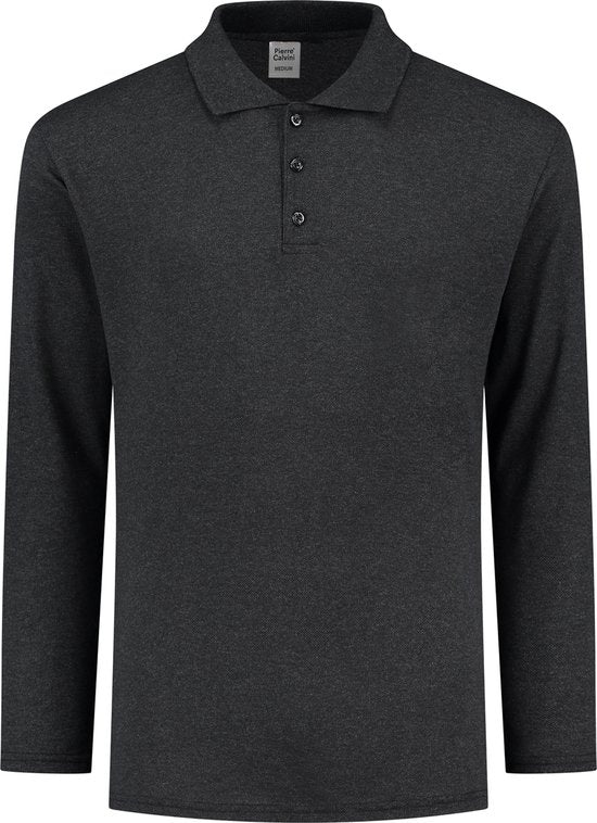 Pierre Calvini - Polo Hommes - Chemises Polo Hommes Manches Longues - Manches Longues Hommes - 2 Pack - Anthracite - XXL - Polo Hommes - T Shirt Manches Longues Hommes