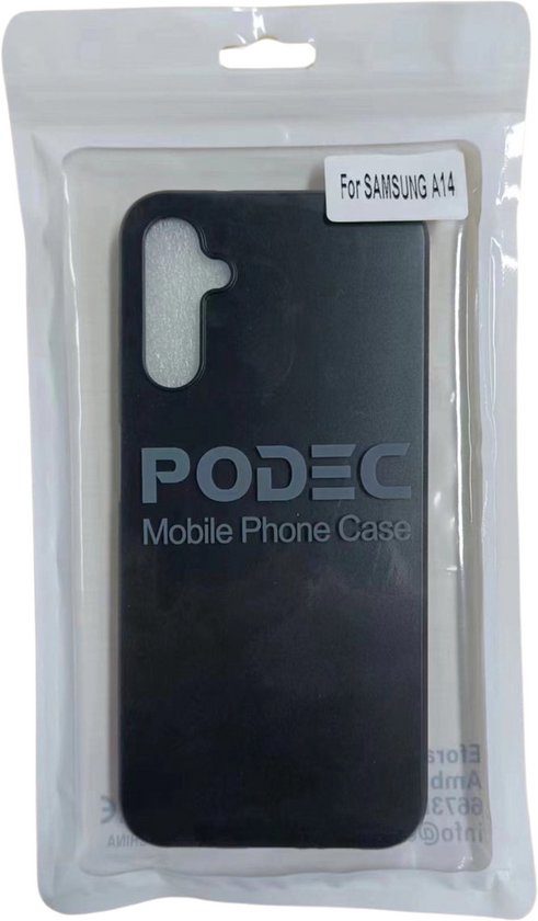 Podec Case Suitable for Samsung Galaxy A14 Black Phone Case - Anti-Shock Case Cover with 1x Screen Protector