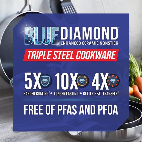 Ensemble de casseroles Blue Diamond 15 pièces - Convient à toutes les sources de chaleur - Induction - Sans PFAS - Lavable au lave-vaisselle