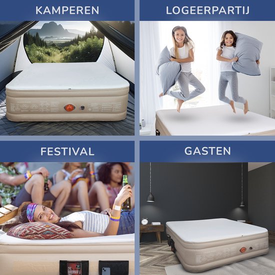 FLOAT CloudSpring - Lit gonflable 2 personnes avec surmatelas en mousse (5 cm) - Gonflage rapide en 3 minutes - 2 sacs de rangement, sac de transport et kit de réparation inclus - 203x152x46 cm - Matelas gonflable autogonflant pour 2 personnes - Pompe éle