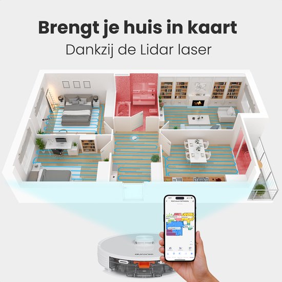 Auronic Robot Aspirateur - Avec fonction balayage - WiFi et App - Station de charge - Animaux domestiques - Robot balayeur - Navigation laser - Blanc