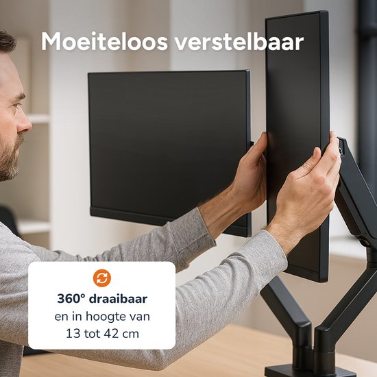 Skoov Bras pour moniteur avec vérin à gaz - Pour 13-32 pouces - 2 écrans - Support - Moniteur - Support - Support - Extra stable - Noir