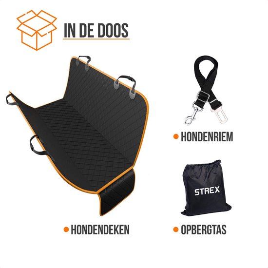 Couverture Strex pour chien Siège arrière de la voiture et coffre - 137 x 147 CM - Couverture protectrice - Tapis pour chien Siège arrière de la voiture - Laisse pour chien et sac de rangement inclus