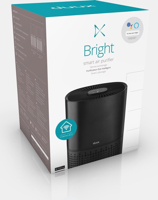 Purificateur d'air intelligent Duux Bright - Purificateur d'air avec filtre HEPA et ioniseur - Purificateur d'air avec capteur et indicateur de qualité de l'air