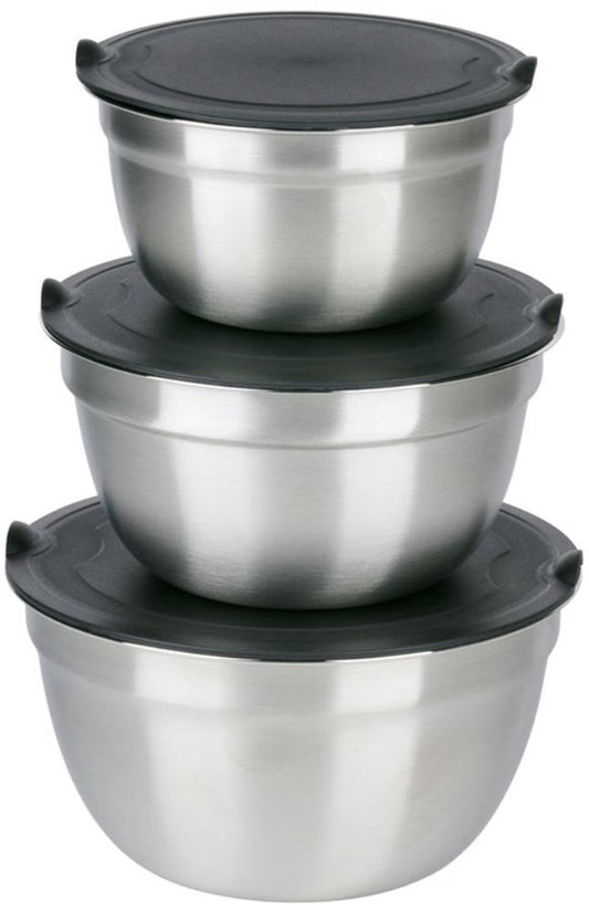 Bols alpina en acier inoxydable 3 pièces avec couvercle - Bol à salade - Bol à friture avec couvercle - Bols pour mélanger et ranger - Bol à collation