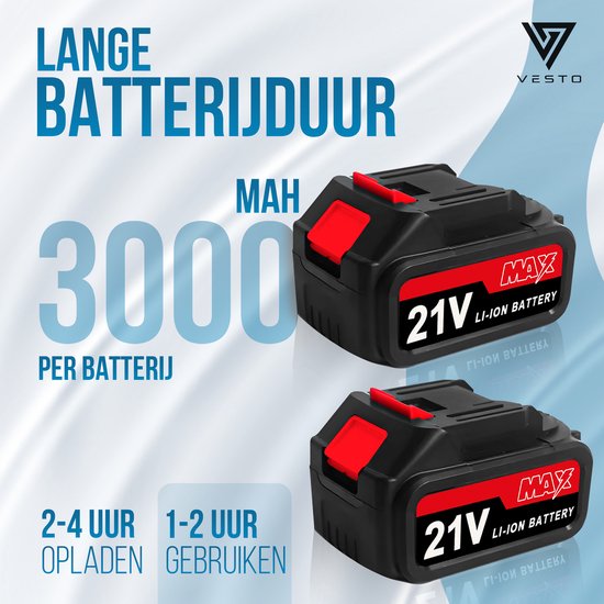 Vesto® Marteau perforateur électrique - Perceuse à percussion sans fil - Marteau perforateur avec fonction burin - Marteau combiné sans fil - Perceuse à béton - Comprend un jeu de perceuses, 2 batteries et un chargeur