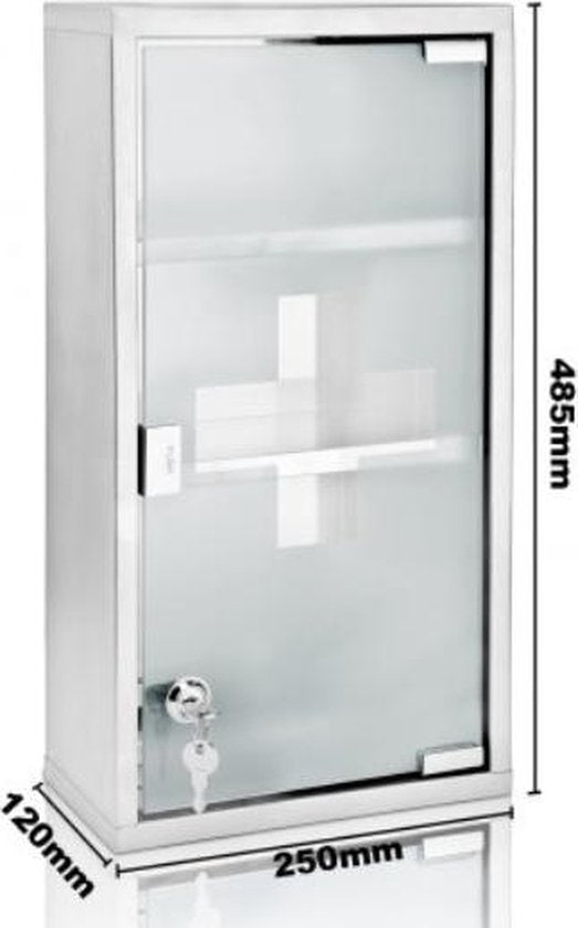 Monzana - Armoire à pharmacie avec serrure - Argent - acier inoxydable - 48,5cm x 25cm x 12cm