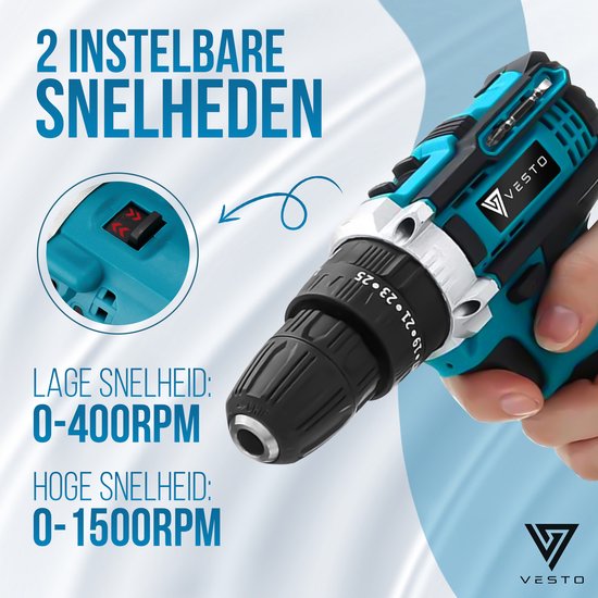 Vesto® PowerDrive Cordless Drill - Tournevis sans fil - Perceuse - Tournevis - Perceuse sans fil - 2 piles incluses