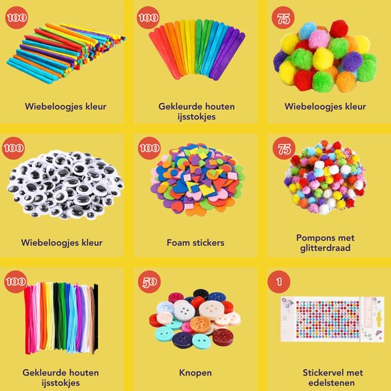 Vaive Craft Set 800-piece - Crafting Girls & Boys - Beads, Feathers, Pompoms & Wiggle Eyes - Craft Case - Crafting Tools - Crafting kits