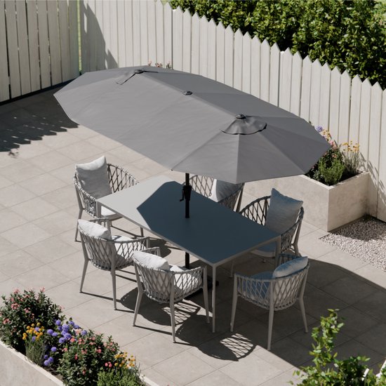 LifeGoods Parasol double - jardin - 160x300cm - jusqu'à 8 personnes - imperméable - UPF50+ - gris foncé